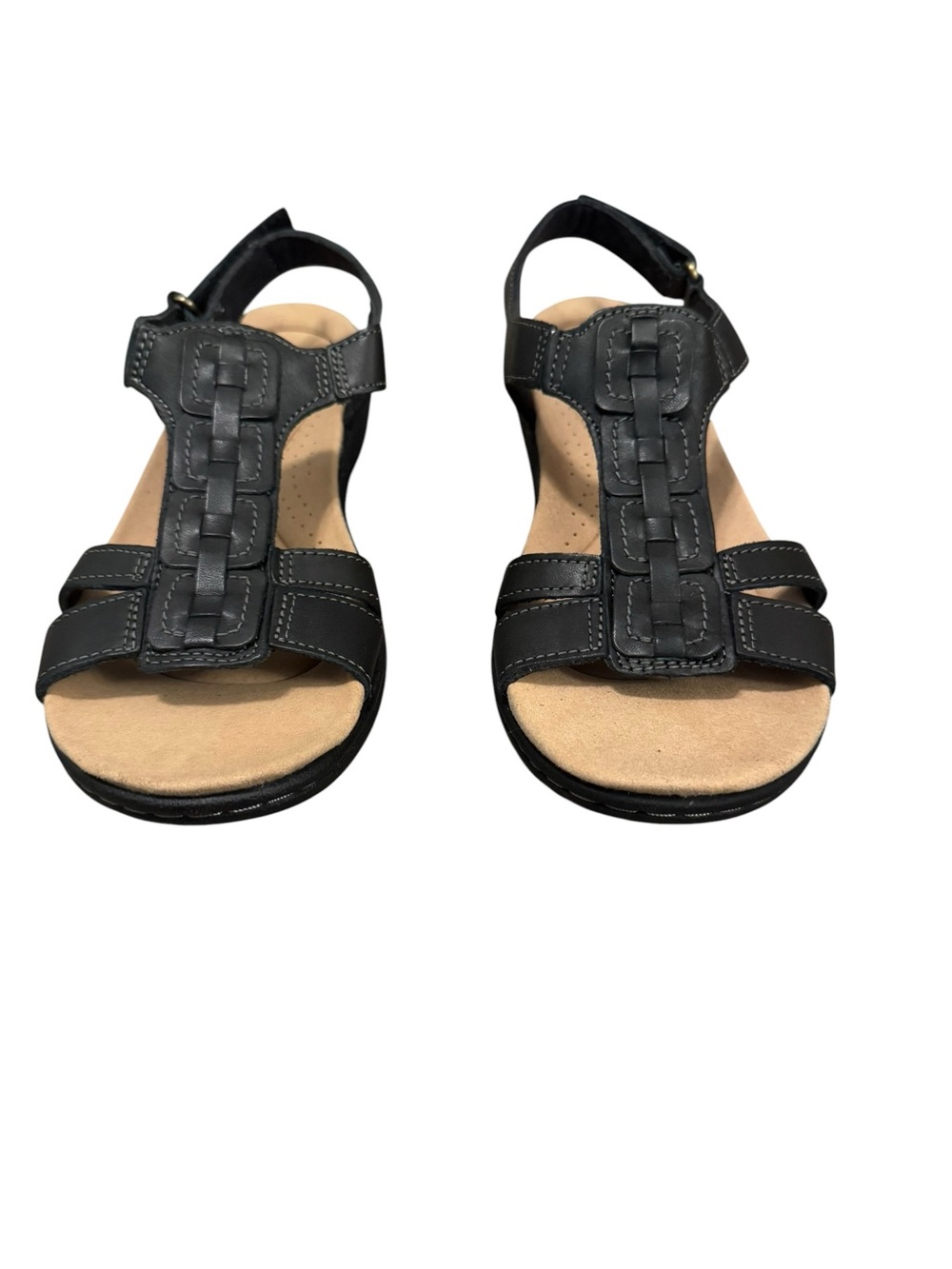 Clarks Black Women's Leather T-strap Sandals - Comfort Footbed Women’s size 9.5 - Picture 2 of 8